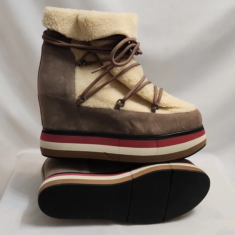 Paloma Barceló Kiran Suede Platform Genuine Shearling Lining Booties (W Size 40) - Picture 6 of 15